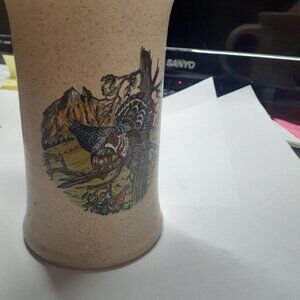 Vintage German Pheasant Mug Speckled Stoneware.